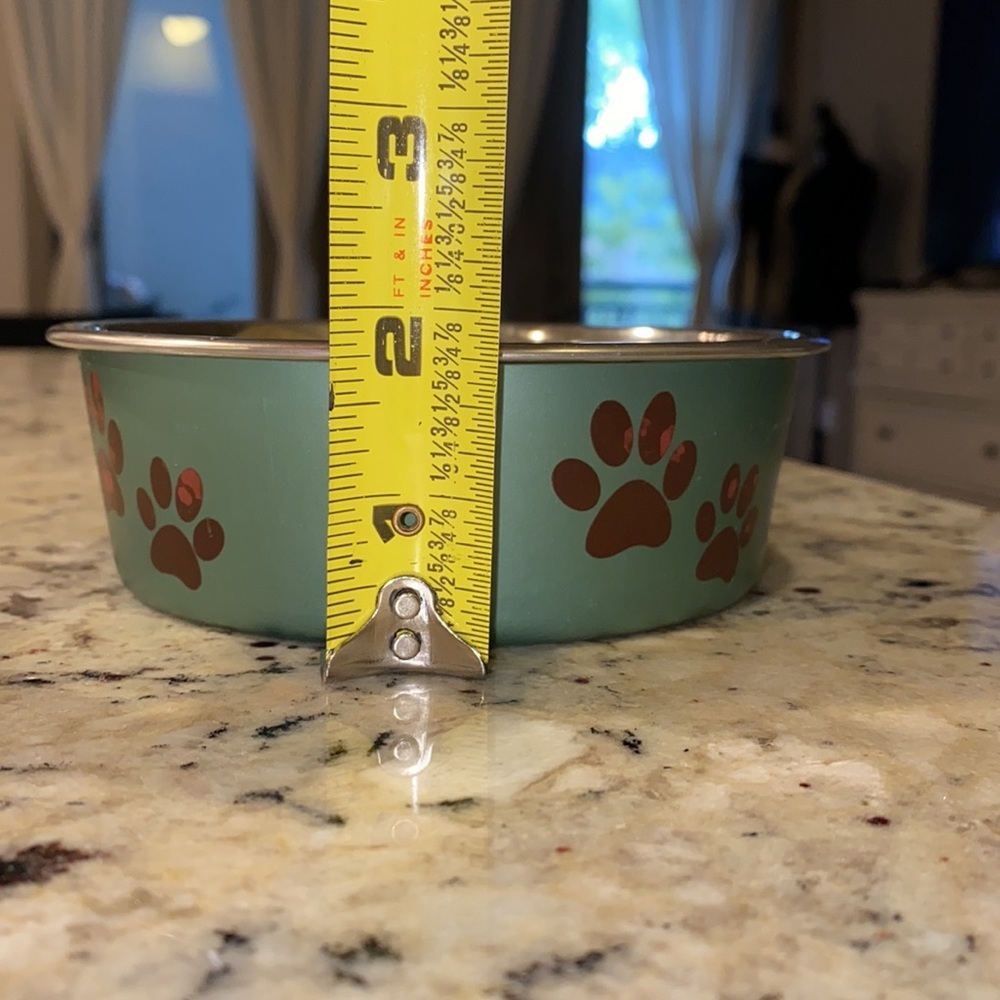Sage Green pet food water bowl with Brown paw prints 🐾​​ - Picture 5 of 6